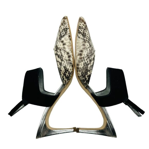 Sam Edelman Ola Slingback Pumps Womens 8.5M Ivory Black Snake Print Pointed Toe - Picture 11 of 16